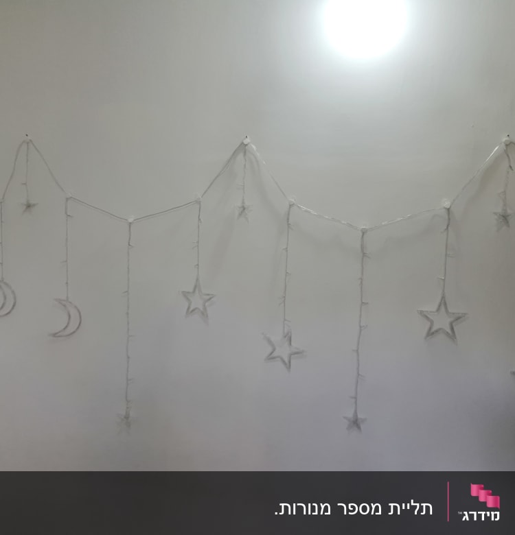 שרשרת אורות בצורת ירח וכוכבים על קיר